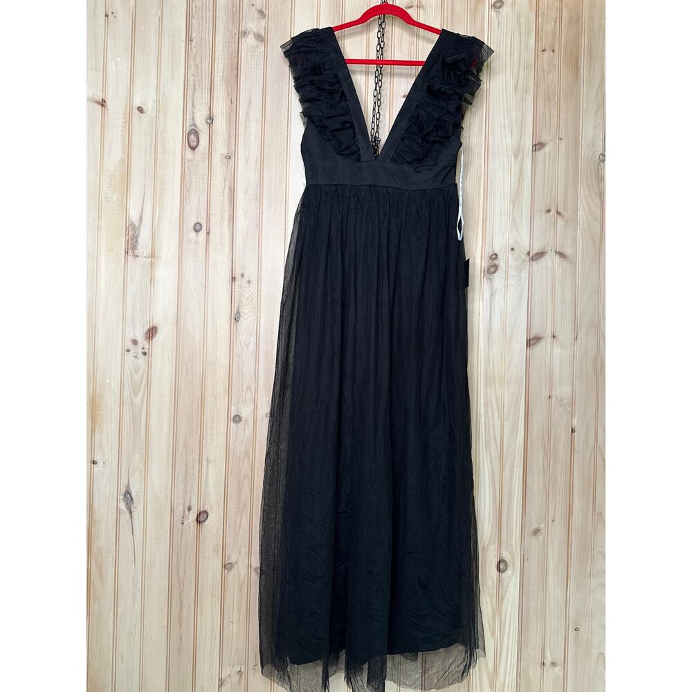 NWT Lulus Simply Delighted Black Mesh Ruffle Backless Maxi Dress Whimsigoth Sz M - Picture 2 of 8